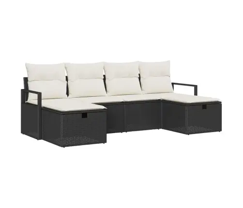 6 Gabalu Dārza Dīvānu Komplekts Ar Spilveniem Melnā Poli Rotangpalma Vidaxl