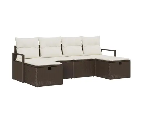 6 Gabalu Dārza Dīvānu Komplekts Ar Spilveniem, Brūns, Poli Rotangpalma Vidaxl