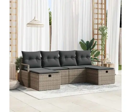 6 Gabalu Dārza Dīvānu Komplekts Ar Spilveniem Pelēkā Poli Rotangpalma Vidaxl