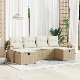 Sodo Sofų Rinkinys Su Pagalve 6 Pcs Smėlio Ir Kreminės Spalvos
