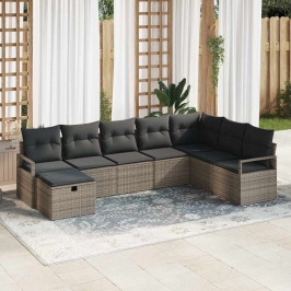 Sodo Sofų Rinkinys 8 Pcs Pilka 287 X 177 X 85 Cm Poli Ratanas