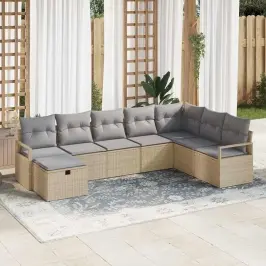 Dārza Dīvānu Komplekts Ar Spilvenu 8 Pcs Bēša Un Gaiši Pelēka Vidaxl