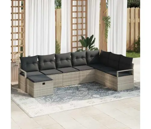 8 Daļīgais Dārza Dīvānu Komplekts Ar Spilveniem Gaiši Pelēkā Poli Rotangā Vidaxl