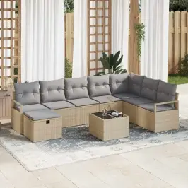 Dārza Dīvānu Komplekts Ar Spilvenu 9 Pcs Bēša Un Gaiši Pelēka Vidaxl