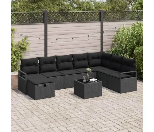 Dīvānu Komplekts Ar Spilvenu 9 Pcs Melna Poliratāns Vidaxl