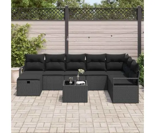 Dīvānu Komplekts Ar Spilvenu 9 Pcs Melna Poliratāns Vidaxl