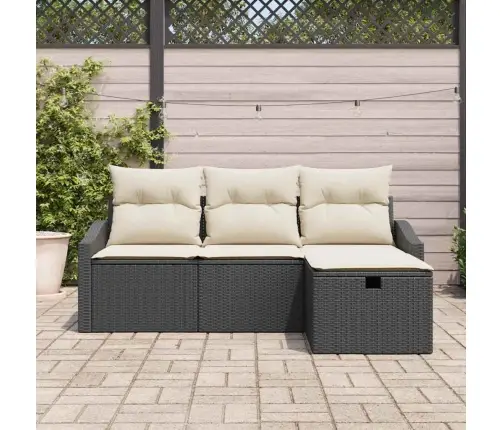 4 Gabalu Dārza Dīvānu Komplekts Ar Spilveniem Melnajā Poli Rotangpalmas Vidaxl