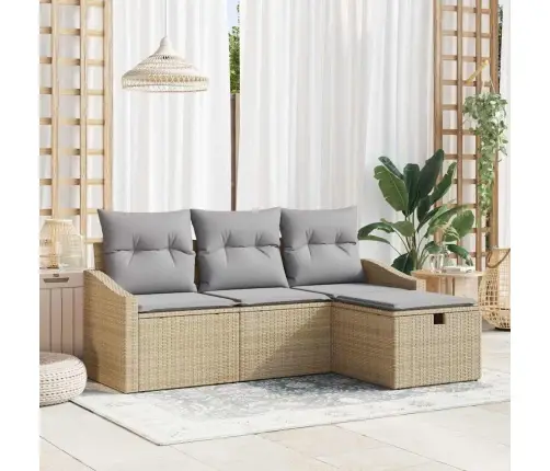 Diivanikomplekt Padjaga Ladustamisega 4 Pcs Beež Polürotang