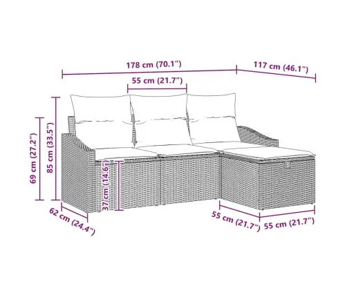 Diivanikomplekt Padjaga Ladustamisega 4 Pcs Beež Polürotang