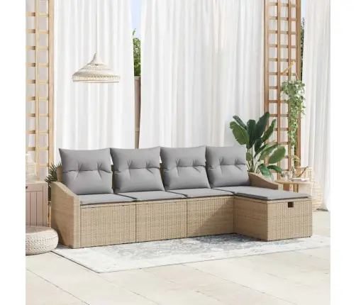 5 Daļu Dārza Dīvānu Komplekts Ar Spilveniem Bēša Poli Rotangpalma Vidaxl