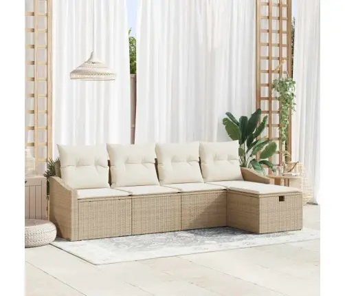 5 Daļu Dārza Dīvāna Komplekts Ar Spilveniem Bēšs Poli Rotangpalma Vidaxl