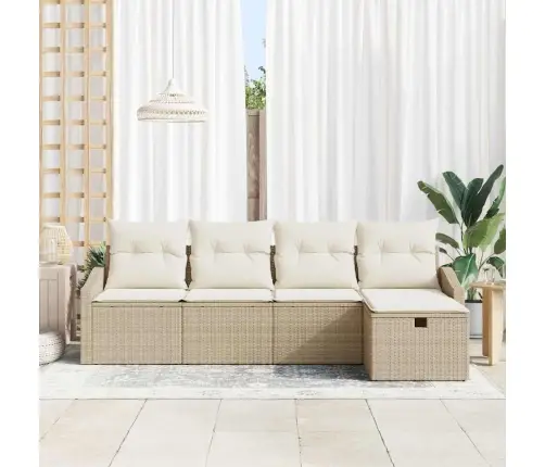 5 Daļu Dārza Dīvāna Komplekts Ar Spilveniem Bēšs Poli Rotangpalma Vidaxl