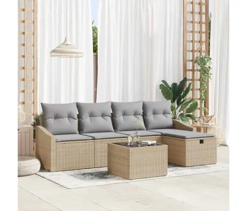 6 Gabalu Dārza Dīvānu Komplekts Ar Spilveniem Bēšs Polietilēna Rotangpalma Vidaxl