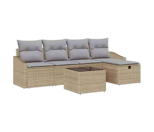 6 Gabalu Dārza Dīvānu Komplekts Ar Spilveniem Bēšs Polietilēna Rotangpalma Vidaxl