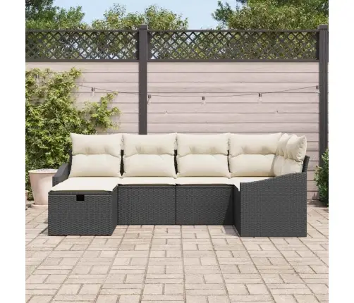 6 Gabalu Dārza Dīvānu Komplekts Ar Spilveniem, Melns Poli Rotangpalma Vidaxl