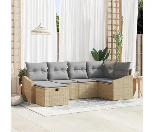 6 Gab. Dārza Dīvānu Komplekts Ar Spilveniem Bēšs Poli Rotangpalma Vidaxl