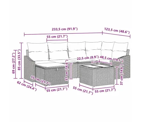 Sofos Komplektas 7 Pcs Ruda Ir Grietinėlė Poliratanas