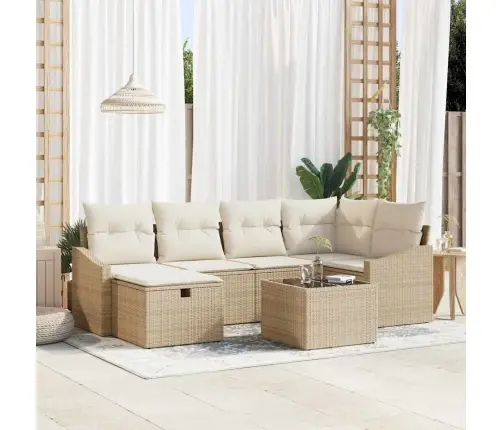 7 Gab Dārza Dīvāna Komplekts Ar Spilveniem Bēšs Poli Rotangpalmas Vidaxl