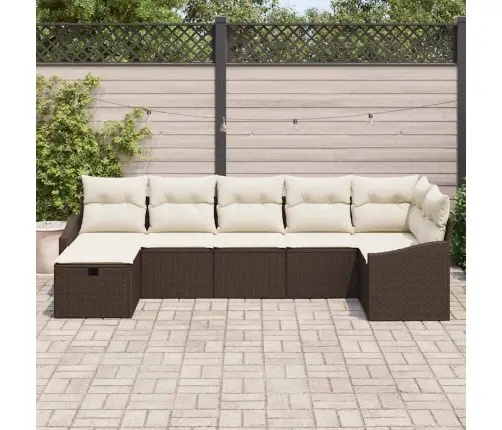 7 Detaļu Dārza Dīvāns Ar Spilveniem Brūnā Poli Rotangpalmas Vidaxl