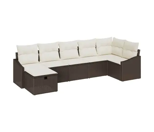 7 Detaļu Dārza Dīvāns Ar Spilveniem Brūnā Poli Rotangpalmas Vidaxl