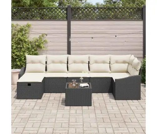 8 Priekšmetu Dārza Dīvānu Komplekts Ar Spilveniem Melnā Polietilēna Rotangpalma Vidaxl