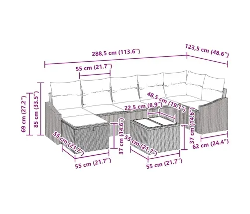 8 Gabalu Dārza Dīvānu Komplekts Ar Spilveniem Bēšs Poli Rotangpalma Vidaxl