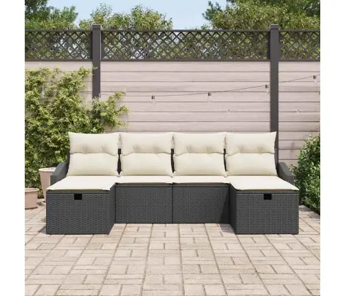 Sodo Sofų Rinkinys Su Pagalve 6 Pcs Juoda Poli Ratanas