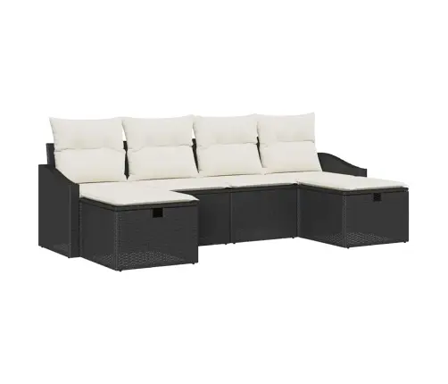 Sodo Sofų Rinkinys Su Pagalve 6 Pcs Juoda Poli Ratanas