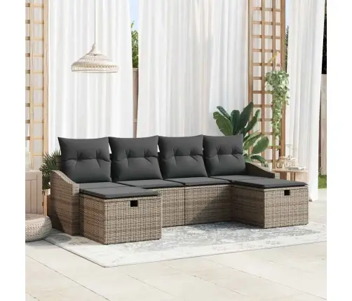 6 Detaļu Dārza Dīvānu Komplekts Ar Spilveniem Pelēks Polietilēna Rotangpalma Vidaxl