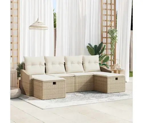 6 Daļu Dārza Dīvānu Komplekts Ar Spilveniem Bēšs Poli Rattan Vidaxl