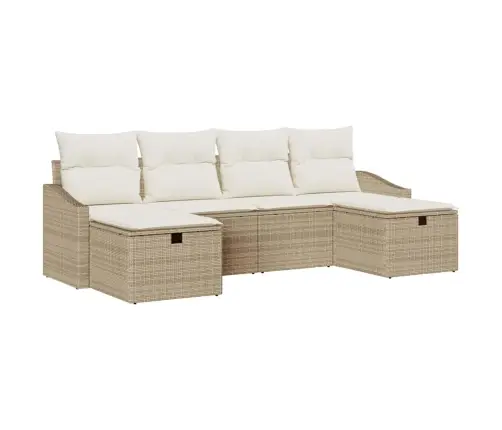 6 Daļu Dārza Dīvānu Komplekts Ar Spilveniem Bēšs Poli Rattan Vidaxl