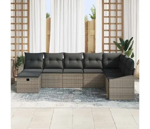 8 Daļu Dārza Dīvānu Komplekts Ar Spilveniem Pelēkā Polietilēna Rotangpalmas Vidaxl