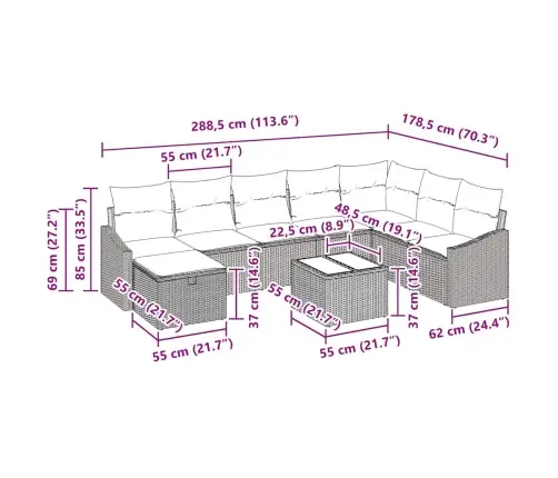 Aia Diivanikomplekt Padjaga 9 Pcs Beež Polürooster
