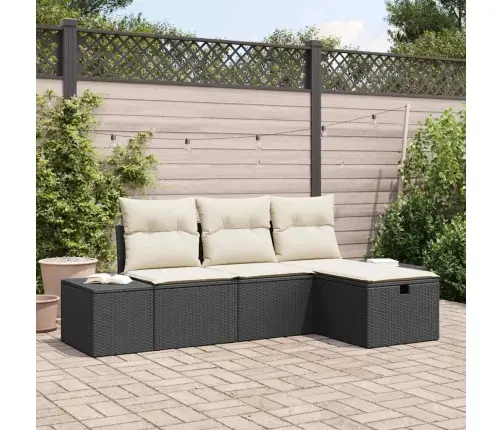 4 Gabalu Dārza Dīvānu Komplekts Ar Spilveniem Melns Polietilēna Rotangpalma Vidaxl