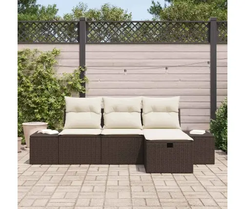 Sodo Sofų Rinkinys Su Pagalve 4 Pcs Ruda Poli Ratanas