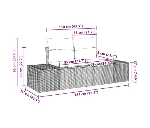 Sodo Sofų Rinkinys Su Pagalve 4 Pcs Ruda Poli Ratanas