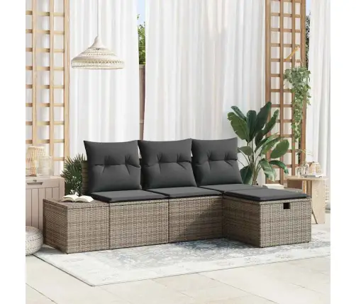 4 Gabalu Dārza Dīvānu Komplekts Ar Spilveniem Pelēkā Poli Rotangpalmas Vidaxl