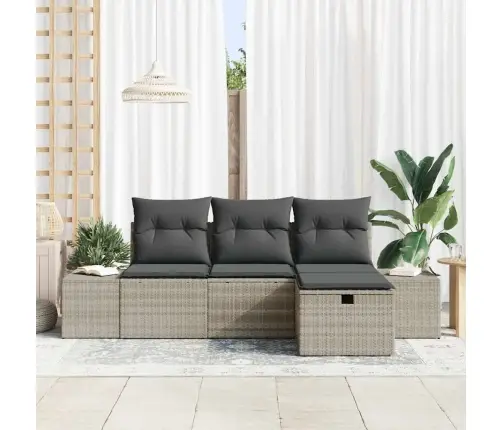 4 Gab. Dārza Dīvānu Komplekts Ar Spilveniem Gaišpelēkā Poli Rotangpalma Vidaxl