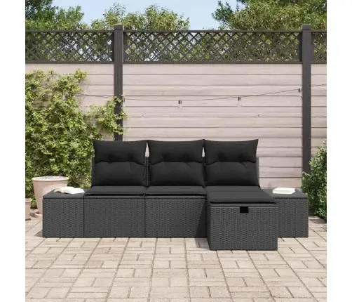 Sodo Sofų Rinkinys Su Pagalve 4 Pcs Juoda Poli Ratanas