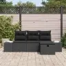 Sodo Sofų Rinkinys Su Pagalve 4 Pcs Juoda Poli Ratanas
