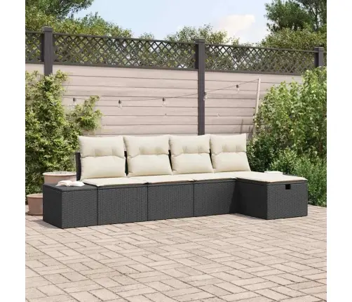 5 Gab. Dārza Dīvānu Komplekts Ar Spilveniem Melns Polietilēna Rotangpalma Vidaxl