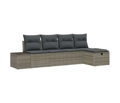 Sodo Sofų Rinkinys Su Pagalve 5 Pcs Pilka Poliratanas