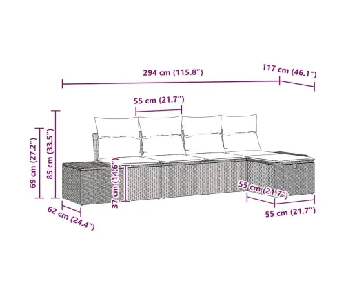 Aia Diivanikomplekt Padjaga 5 Pcs Beež Polürotang