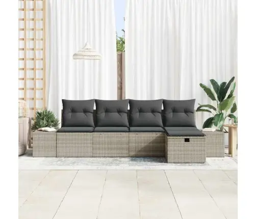 Sodo Sofų Rinkinys Su Pagalve 5 Pcs Šviesiai Pilka Poliratanas