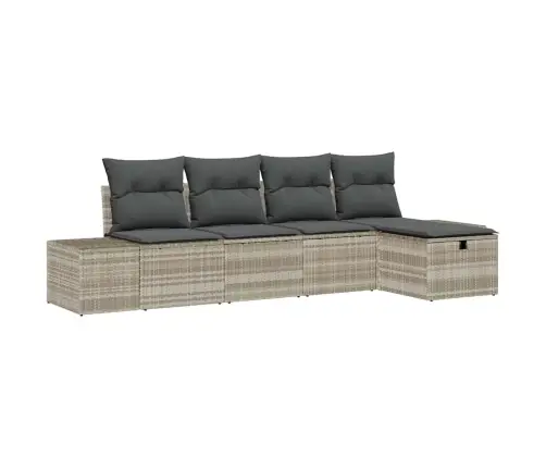 Sodo Sofų Rinkinys Su Pagalve 5 Pcs Šviesiai Pilka Poliratanas