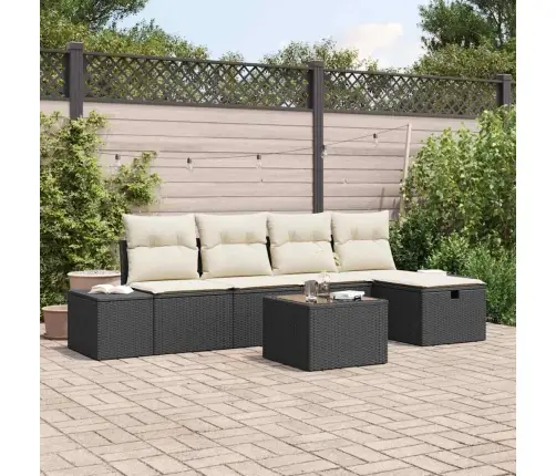 6 Daļu Dārza Dīvānu Komplekts Ar Spilveniem Melns Poli Rotangpalma Vidaxl