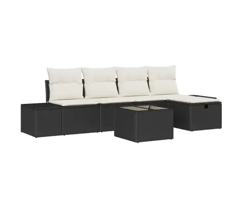 6 Daļu Dārza Dīvānu Komplekts Ar Spilveniem Melns Poli Rotangpalma Vidaxl