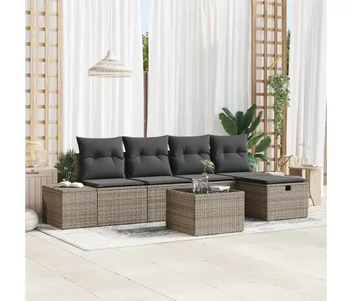 Sodo Sofų Rinkinys Su Pagalve 6 Pcs Pilka Poliratanas