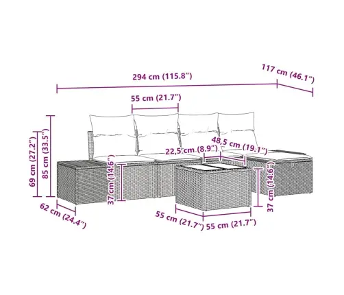 Sodo Sofų Rinkinys Su Pagalve 6 Pcs Pilka Poliratanas