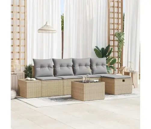 6 Daļīgu Dārza Dīvanu Komplekts Ar Spilveniem Bēšā Poli Rotangpalmas Vidaxl